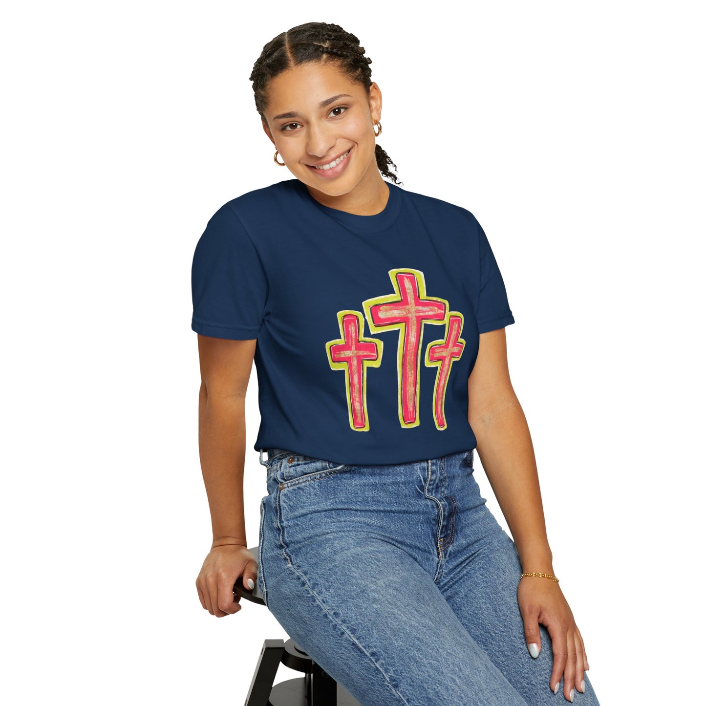Christian Cross T-Shirt — Pink Triple Cross Graphic Tee