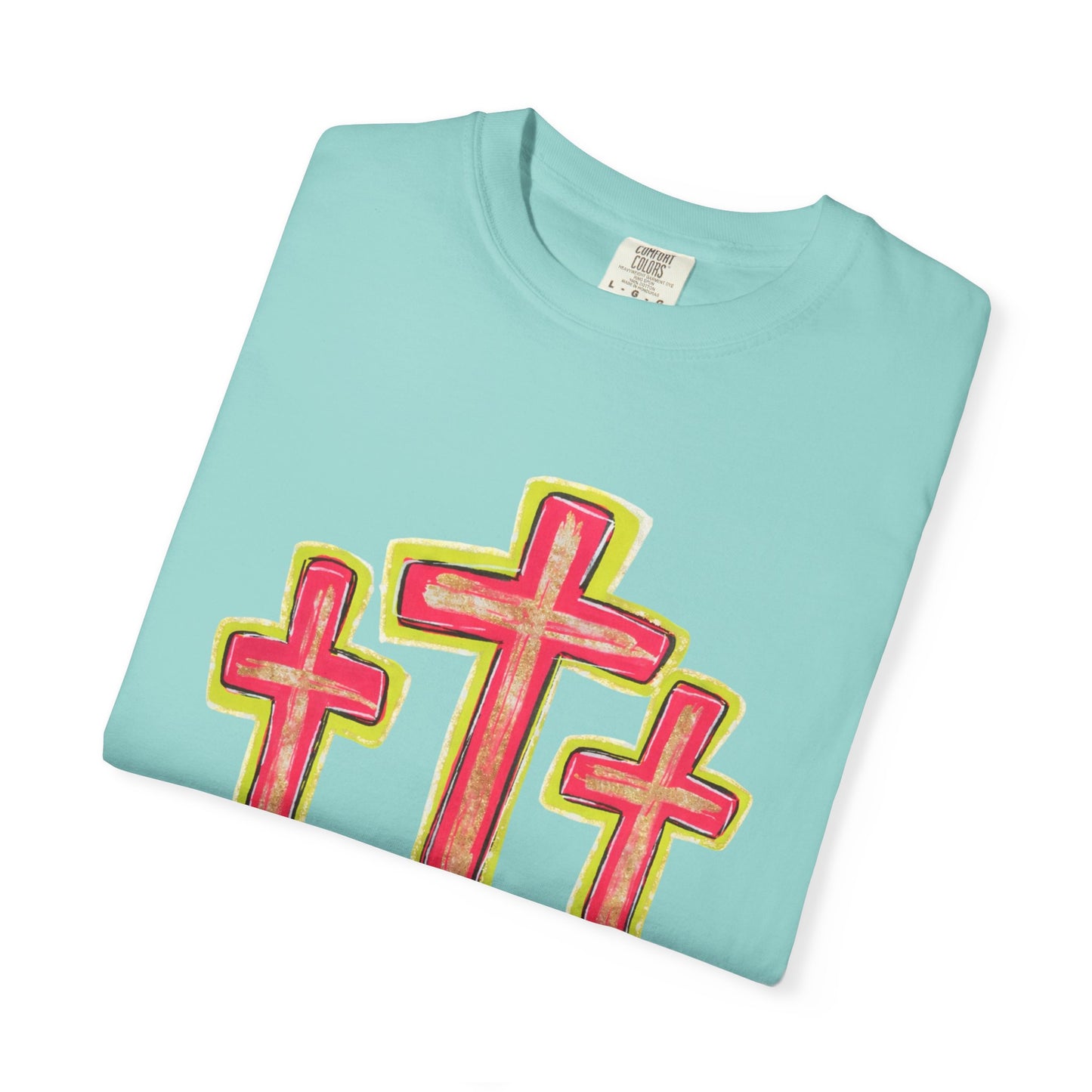 Christian Cross T-Shirt — Pink Triple Cross Graphic Tee