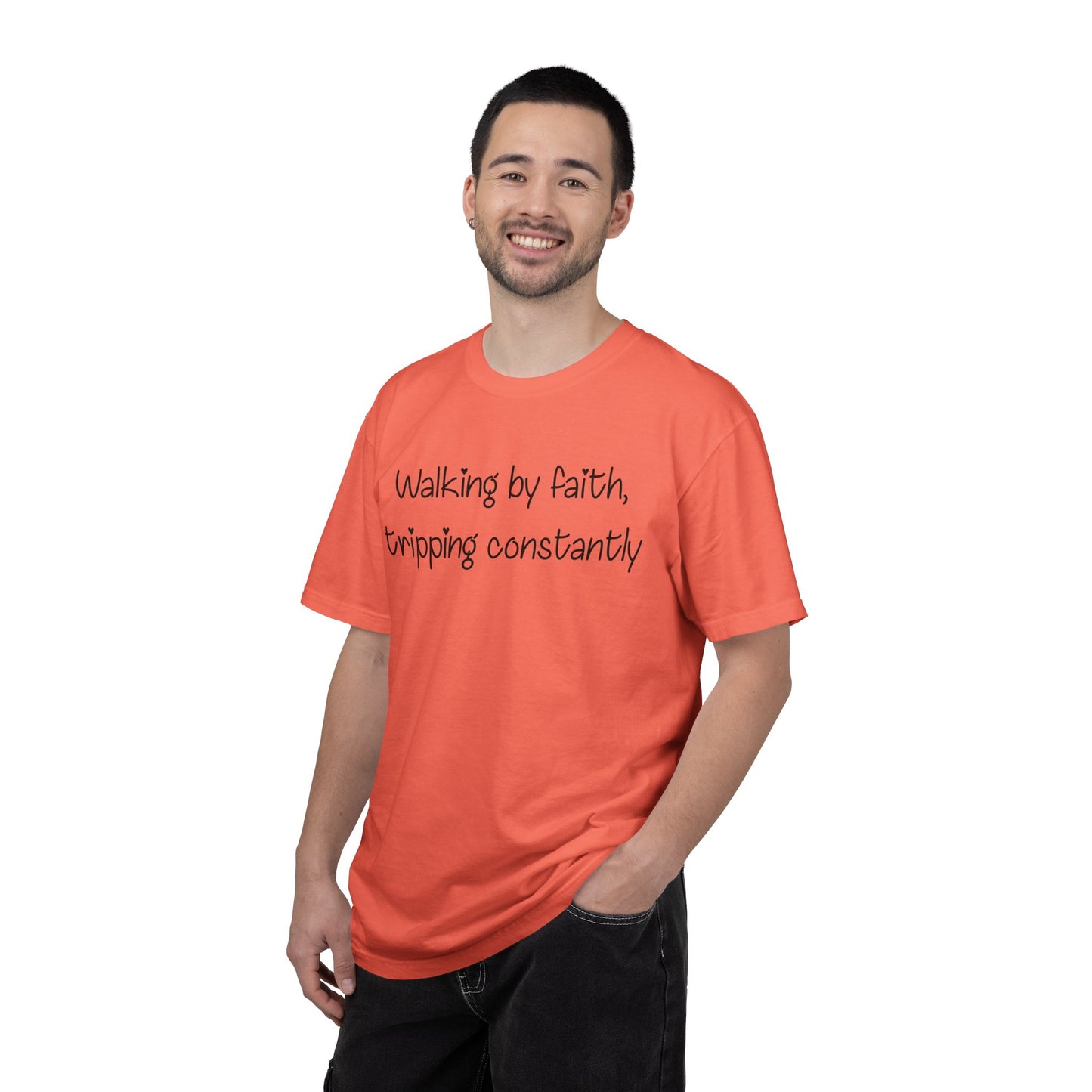 T-Shirt — "Walking by Faith, tripping constantly" Inspirational Christian Tee