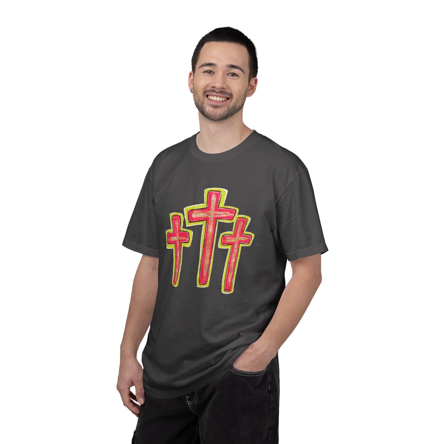 Christian Cross T-Shirt — Pink Triple Cross Graphic Tee