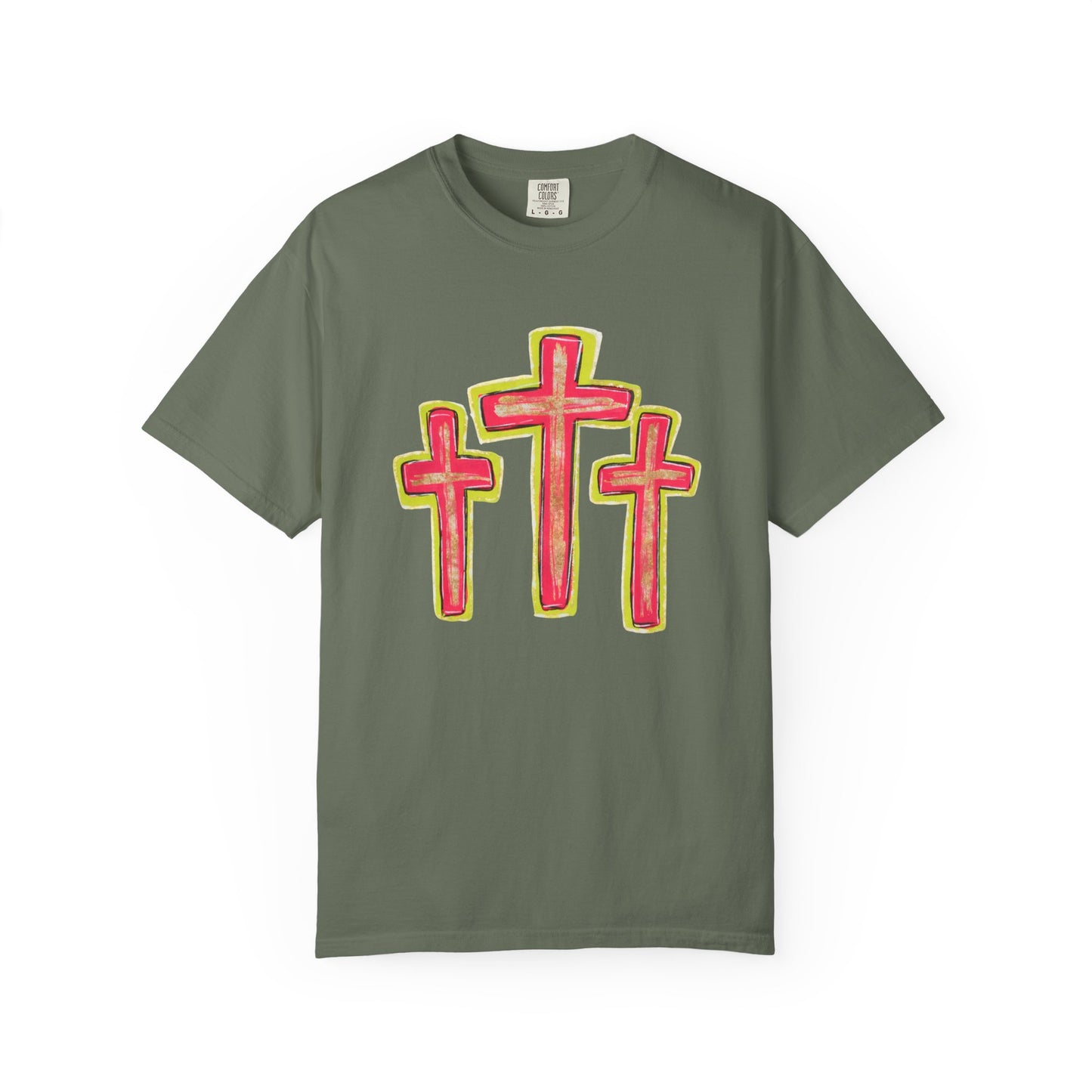 Christian Cross T-Shirt — Pink Triple Cross Graphic Tee