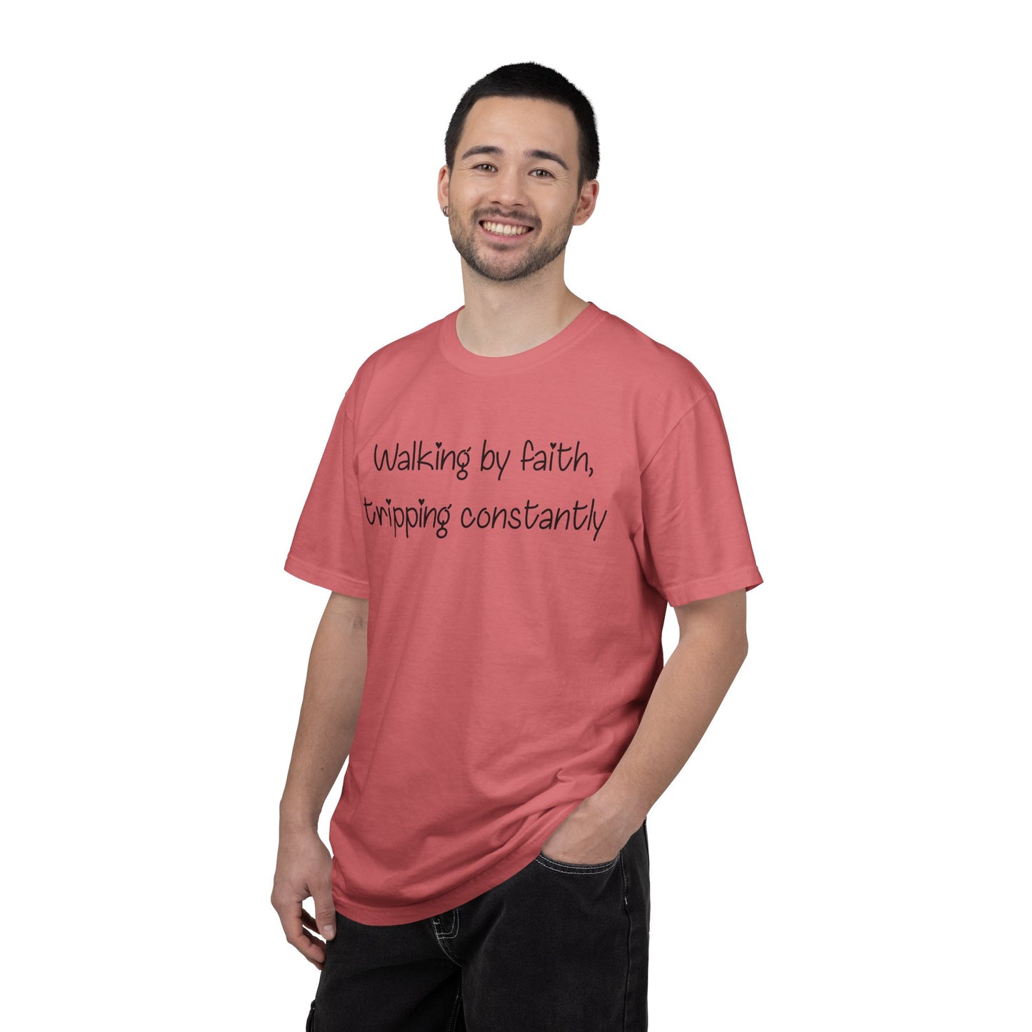 T-Shirt — "Walking by Faith, tripping constantly" Inspirational Christian Tee