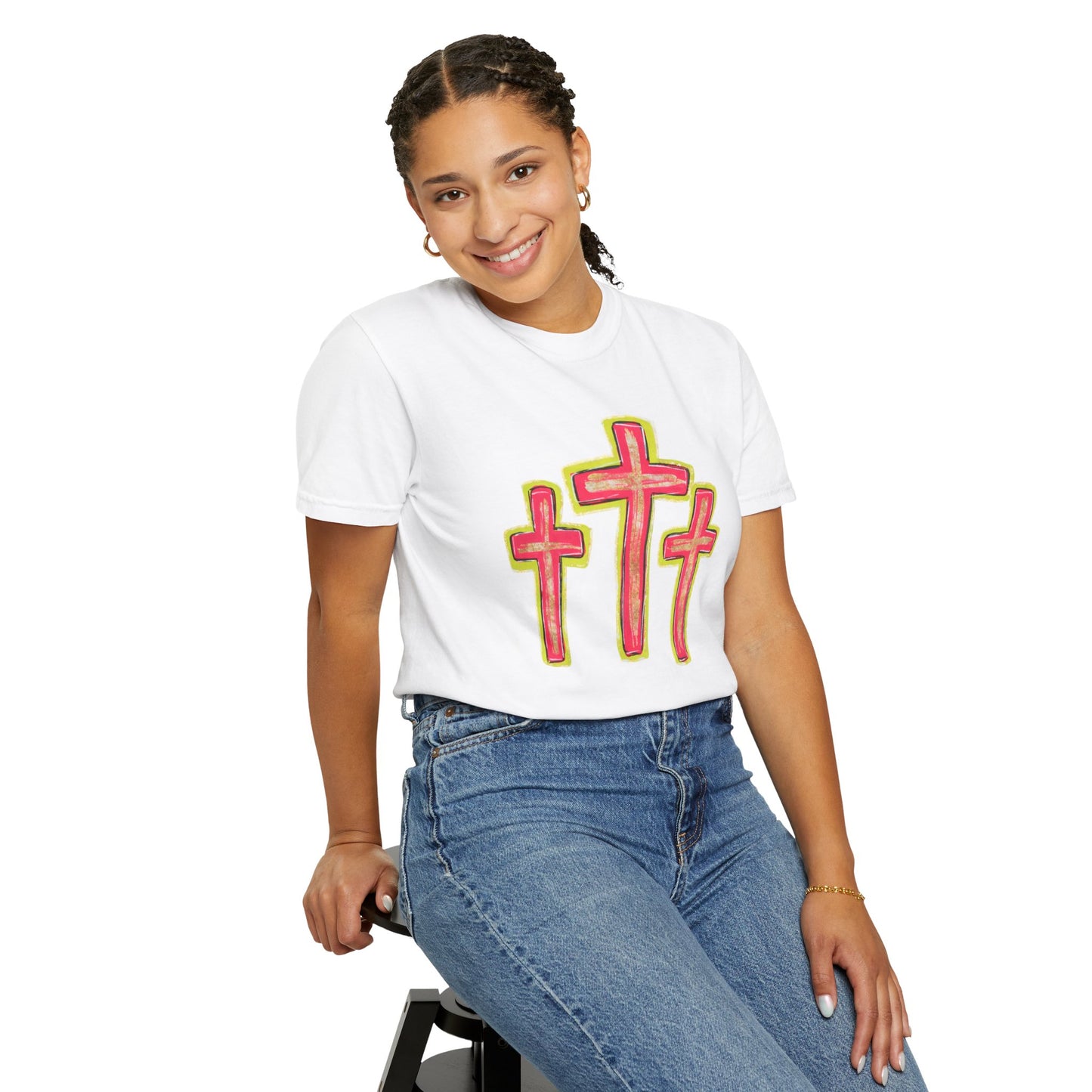 Christian Cross T-Shirt — Pink Triple Cross Graphic Tee