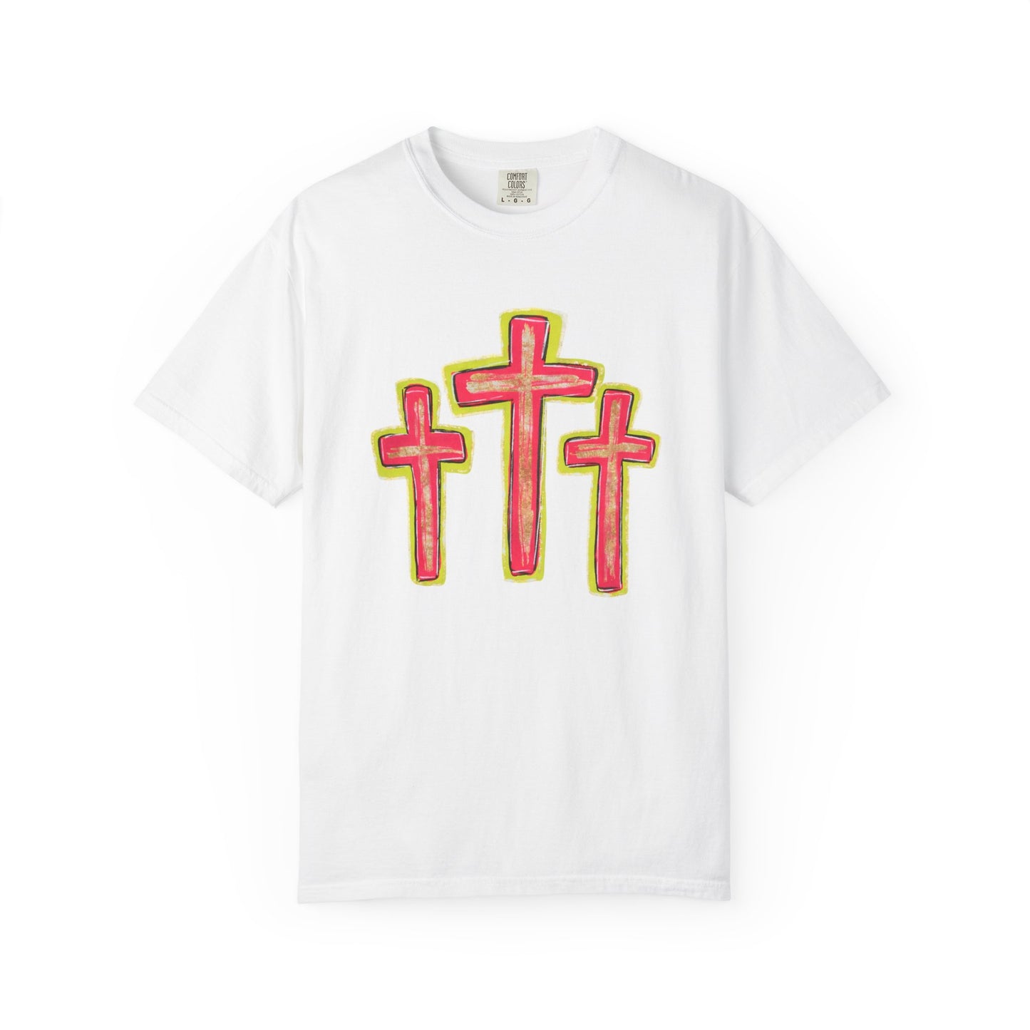 Christian Cross T-Shirt — Pink Triple Cross Graphic Tee