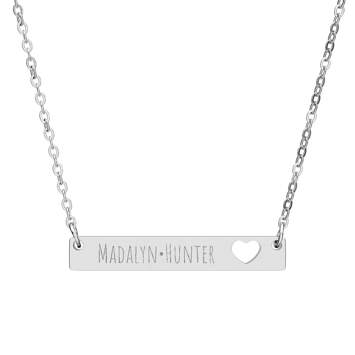 Engravable Cutout Heart Bar Necklace — Personalized Name or Message