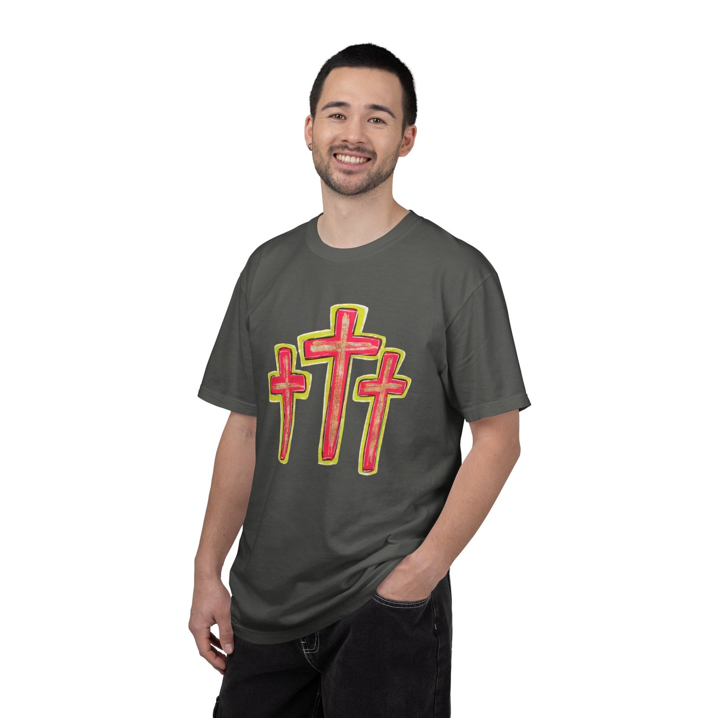 Christian Cross T-Shirt — Pink Triple Cross Graphic Tee