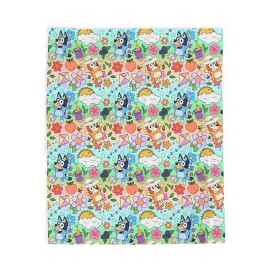 Velveteen Plush Blanket- Blue dogs