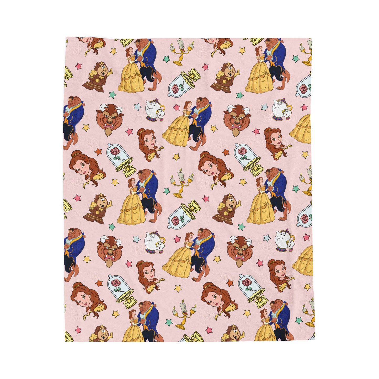 Princess Pattern Velveteen Plush Blanket — Pink Fairytale Characters Throw