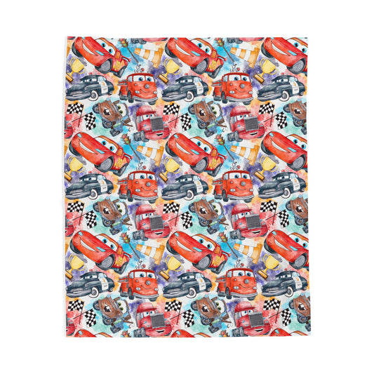 Kids' Velveteen Plush Blanket – Cartoon Race Car Pattern (Lightning-Inspired)