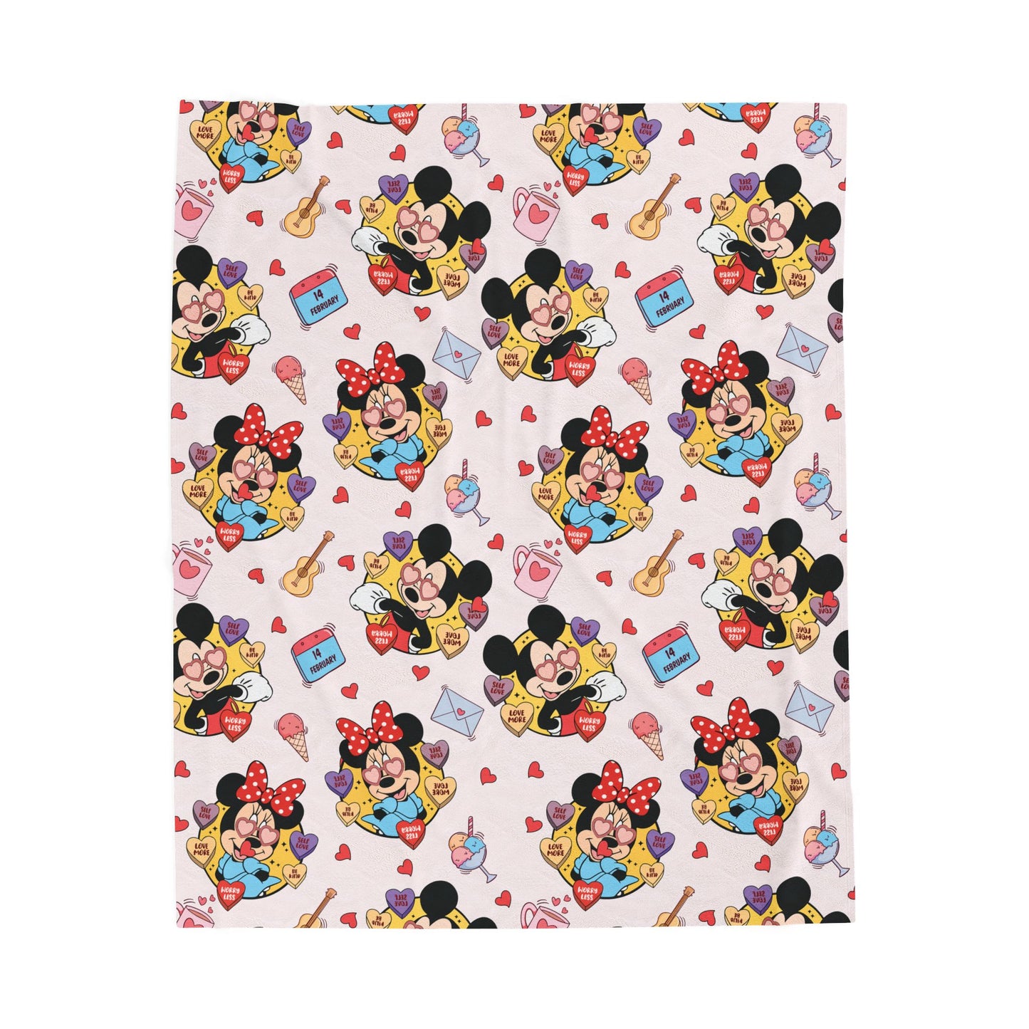 Minnie & Mickey Velveteen Plush Blanket — Cute Heart Pattern Kids Throw