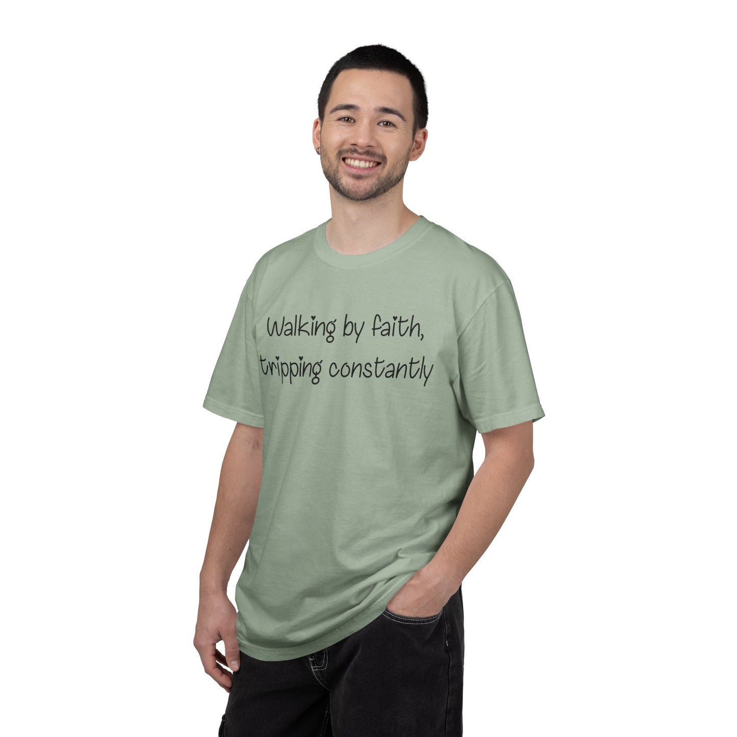 T-Shirt — "Walking by Faith, tripping constantly" Inspirational Christian Tee