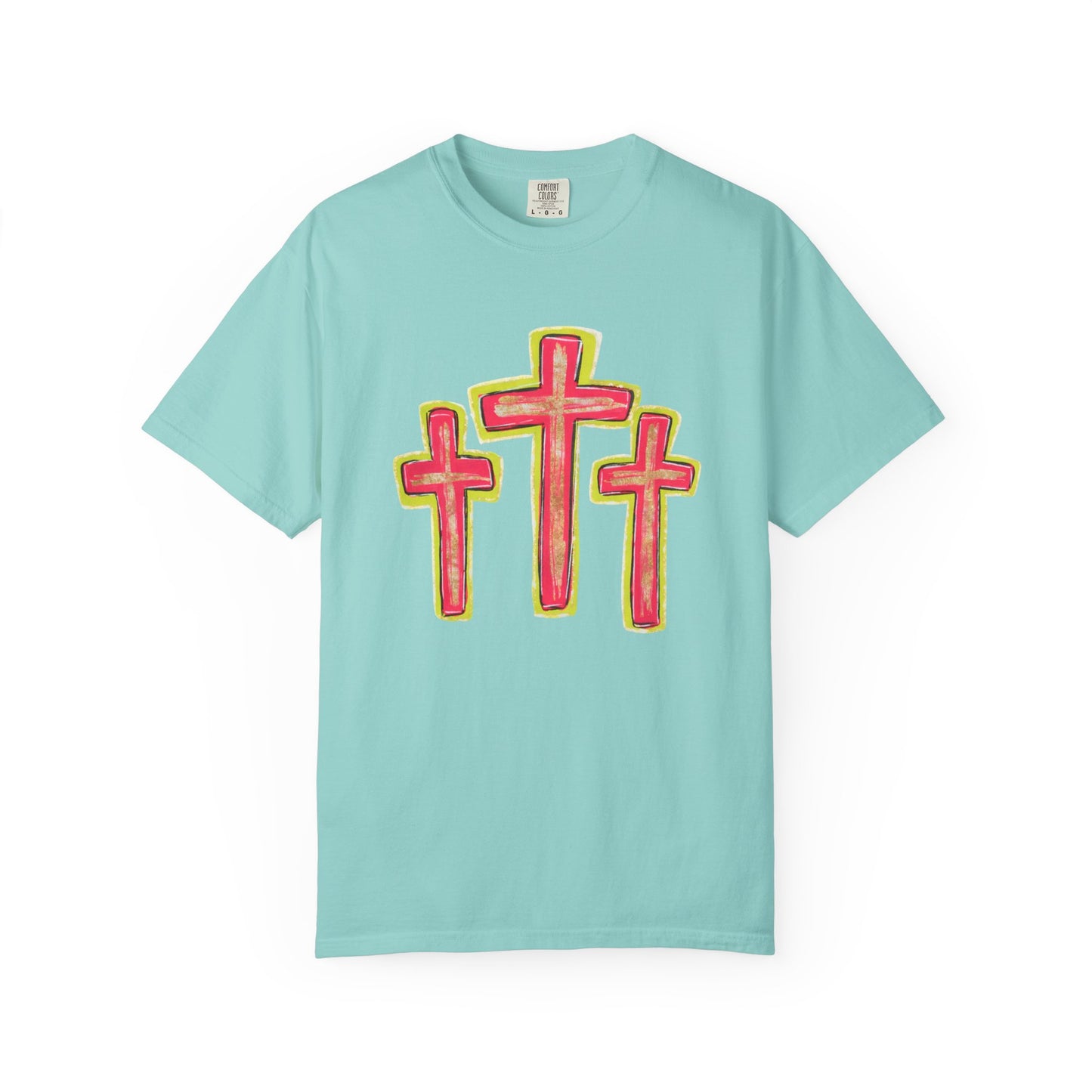 Christian Cross T-Shirt — Pink Triple Cross Graphic Tee