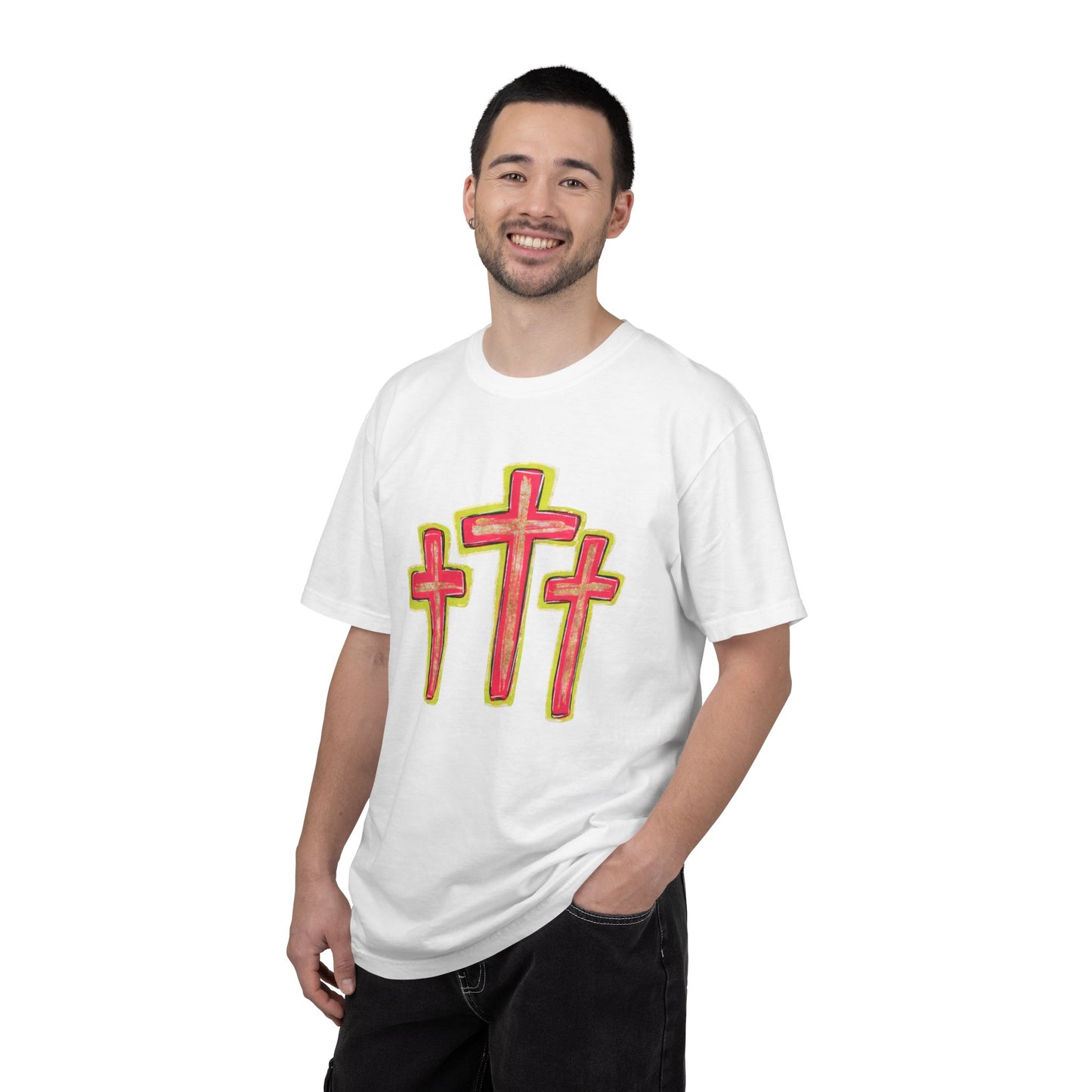 Christian Cross T-Shirt — Pink Triple Cross Graphic Tee