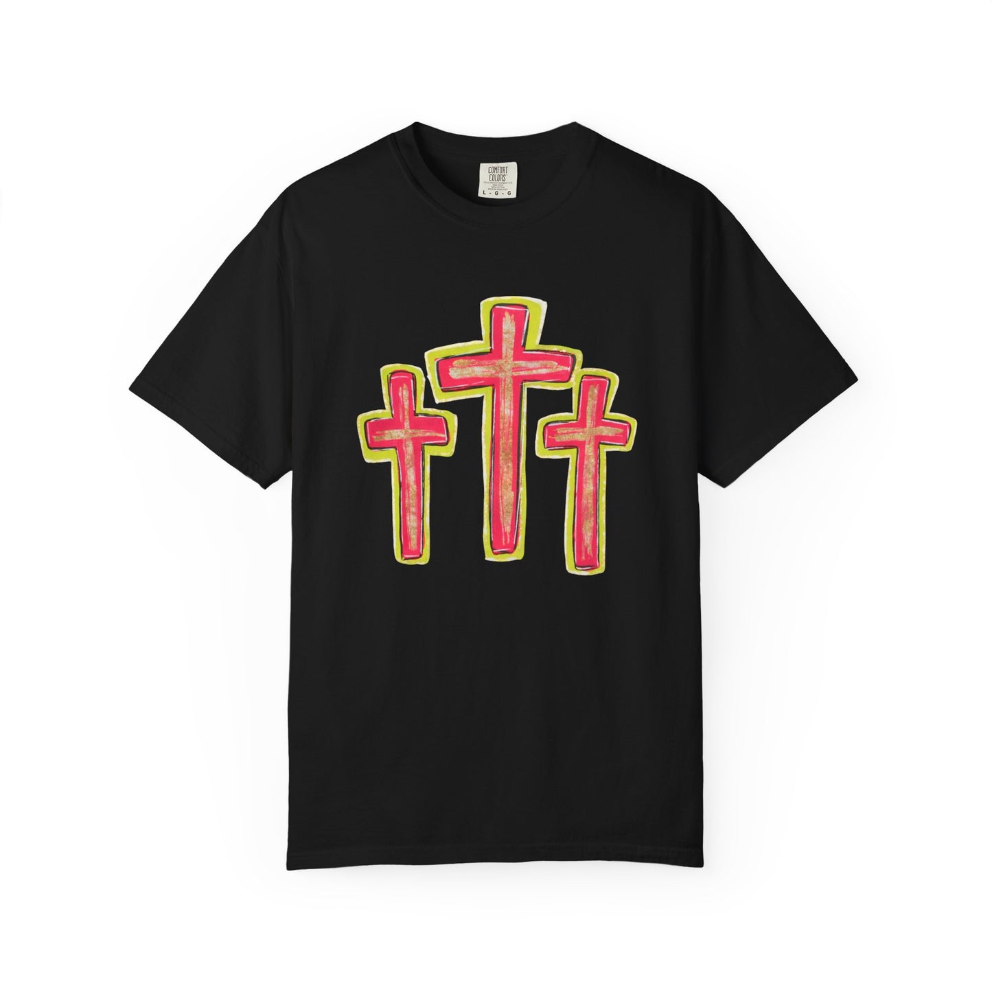 Christian Cross T-Shirt — Pink Triple Cross Graphic Tee