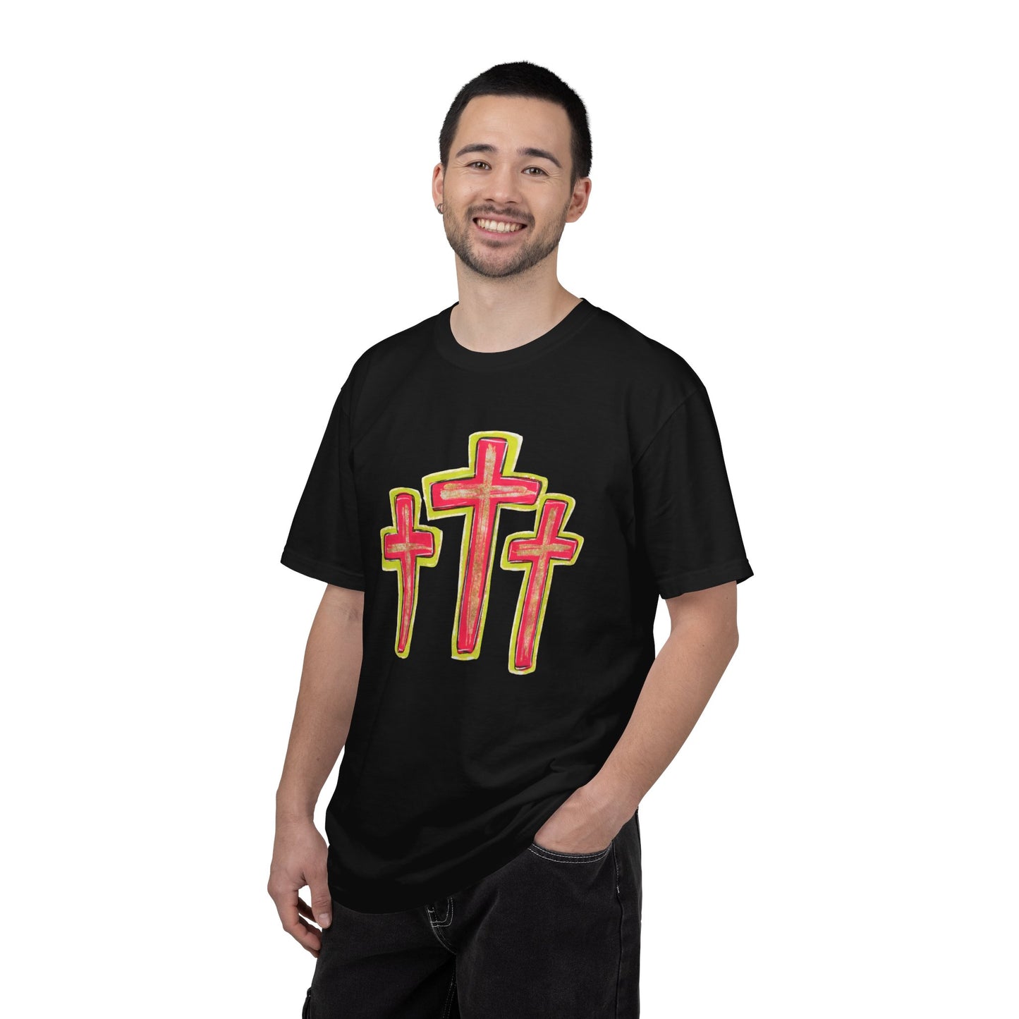Christian Cross T-Shirt — Pink Triple Cross Graphic Tee