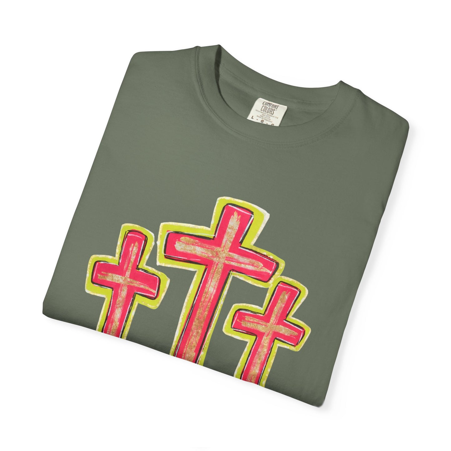 Christian Cross T-Shirt — Pink Triple Cross Graphic Tee