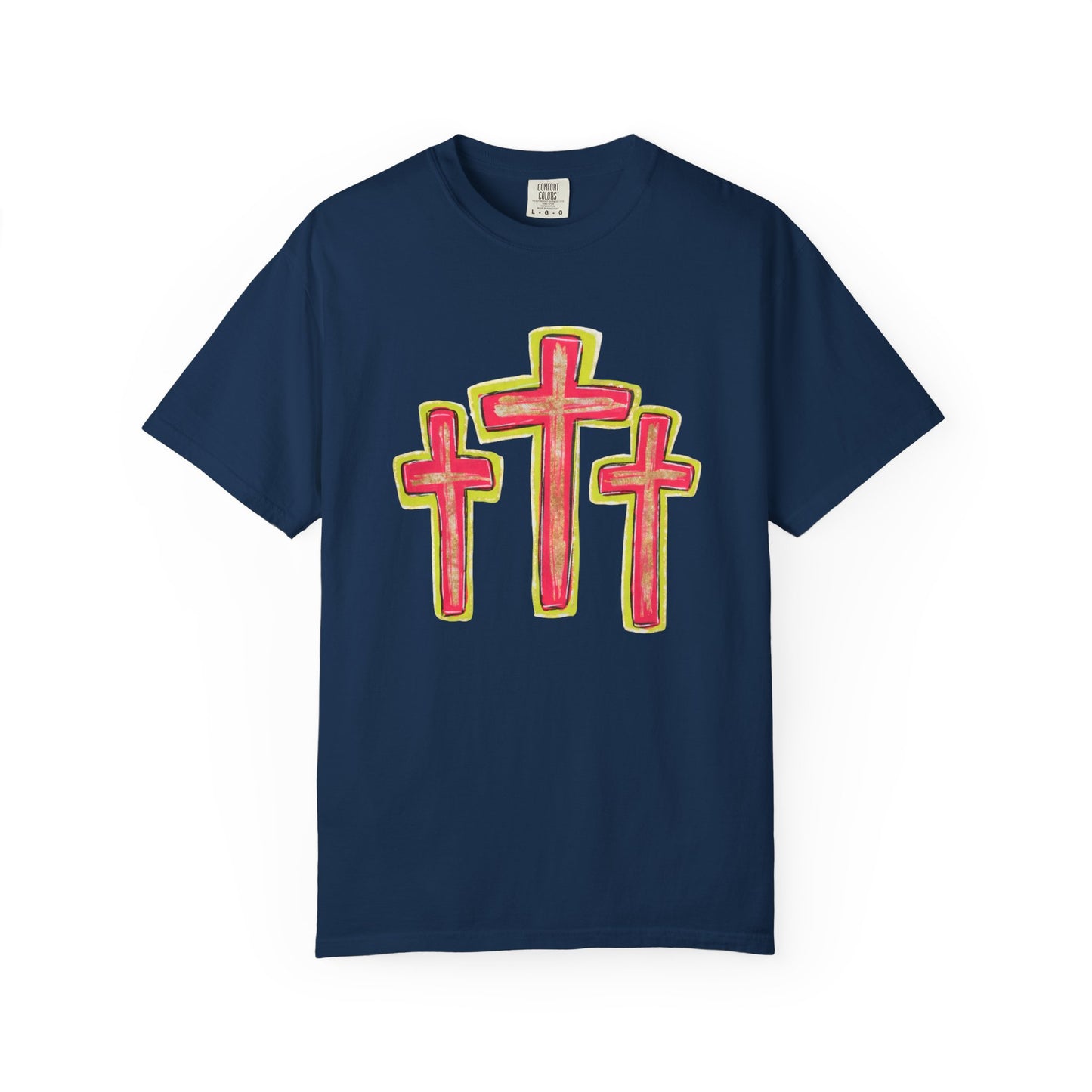 Christian Cross T-Shirt — Pink Triple Cross Graphic Tee