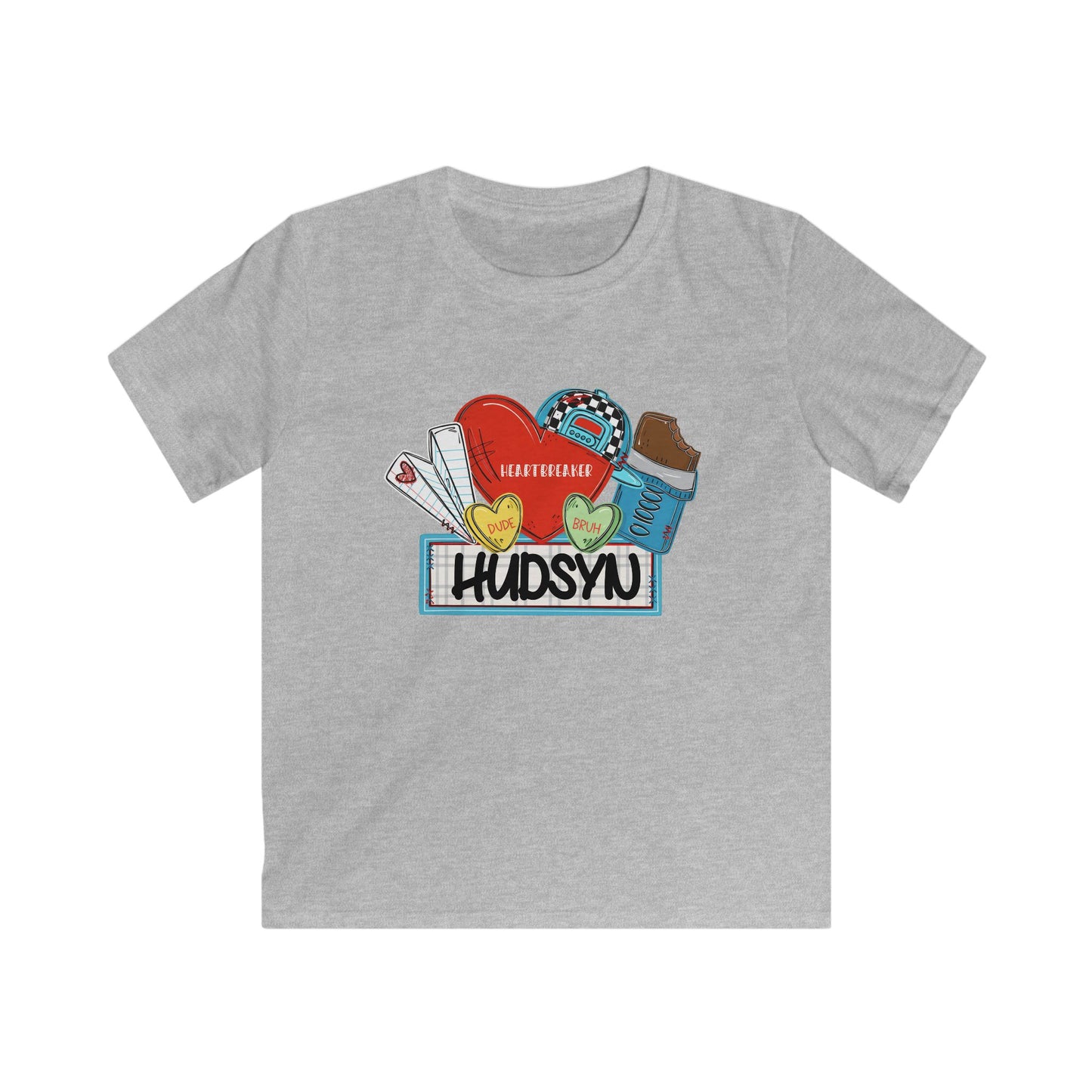 Kids Tee — 'your name' Cute Sticker Collage Graphic Shirt (Hearts, Donut, Coffee)