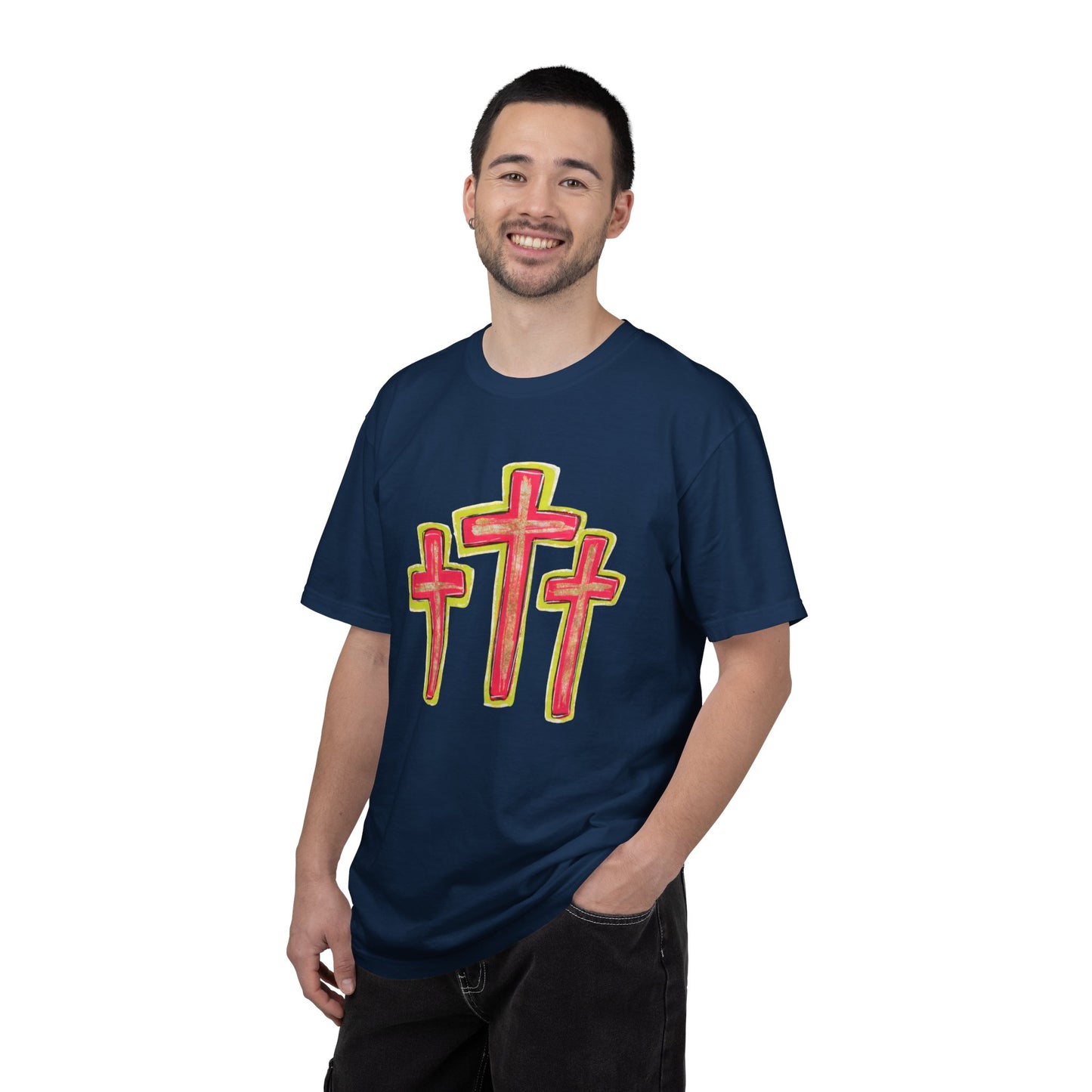 Christian Cross T-Shirt — Pink Triple Cross Graphic Tee