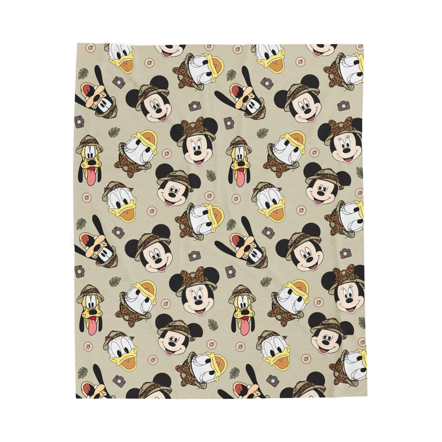 Disney Character Faces Velveteen Plush Blanket — Mickey, Donald & Goofy Pattern