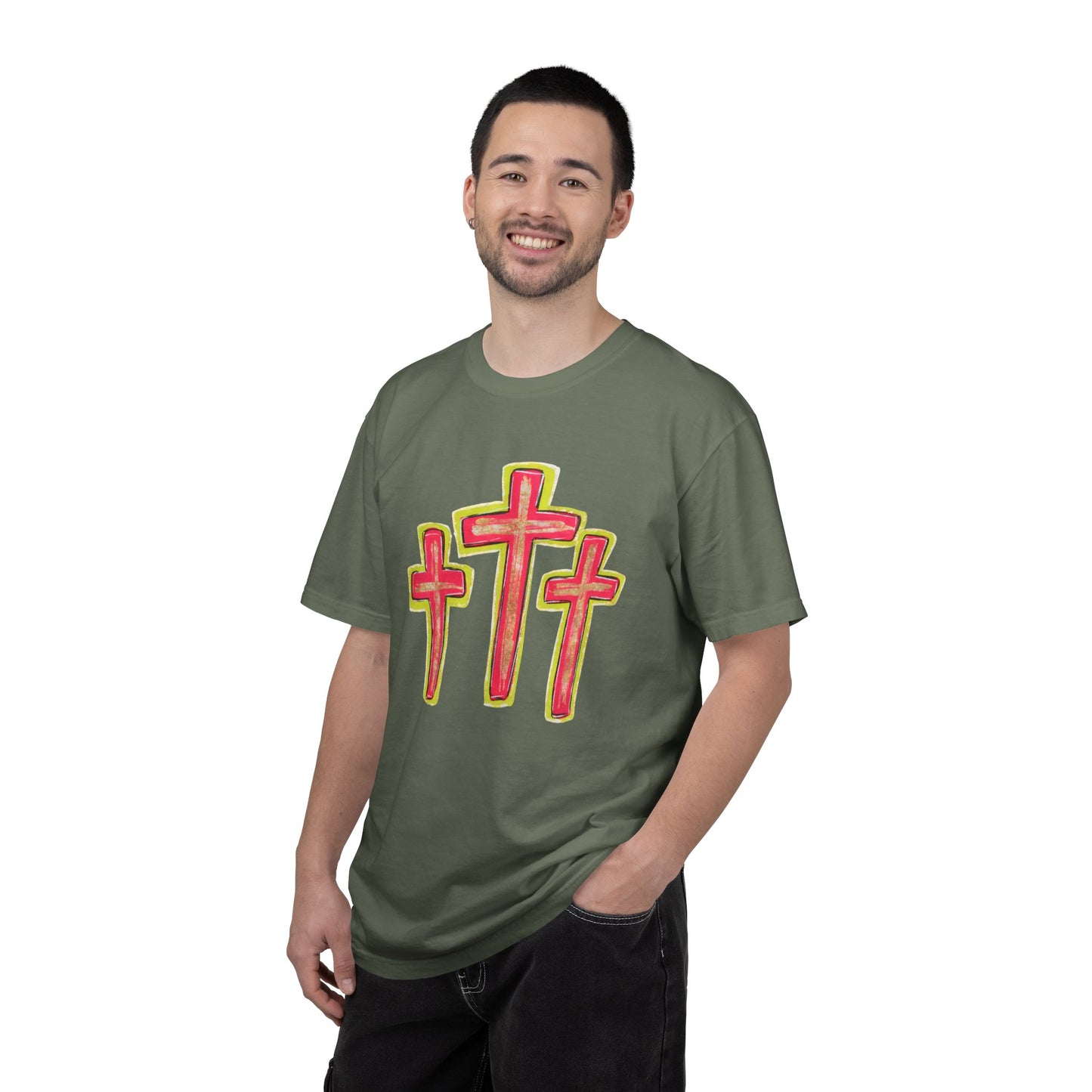 Christian Cross T-Shirt — Pink Triple Cross Graphic Tee