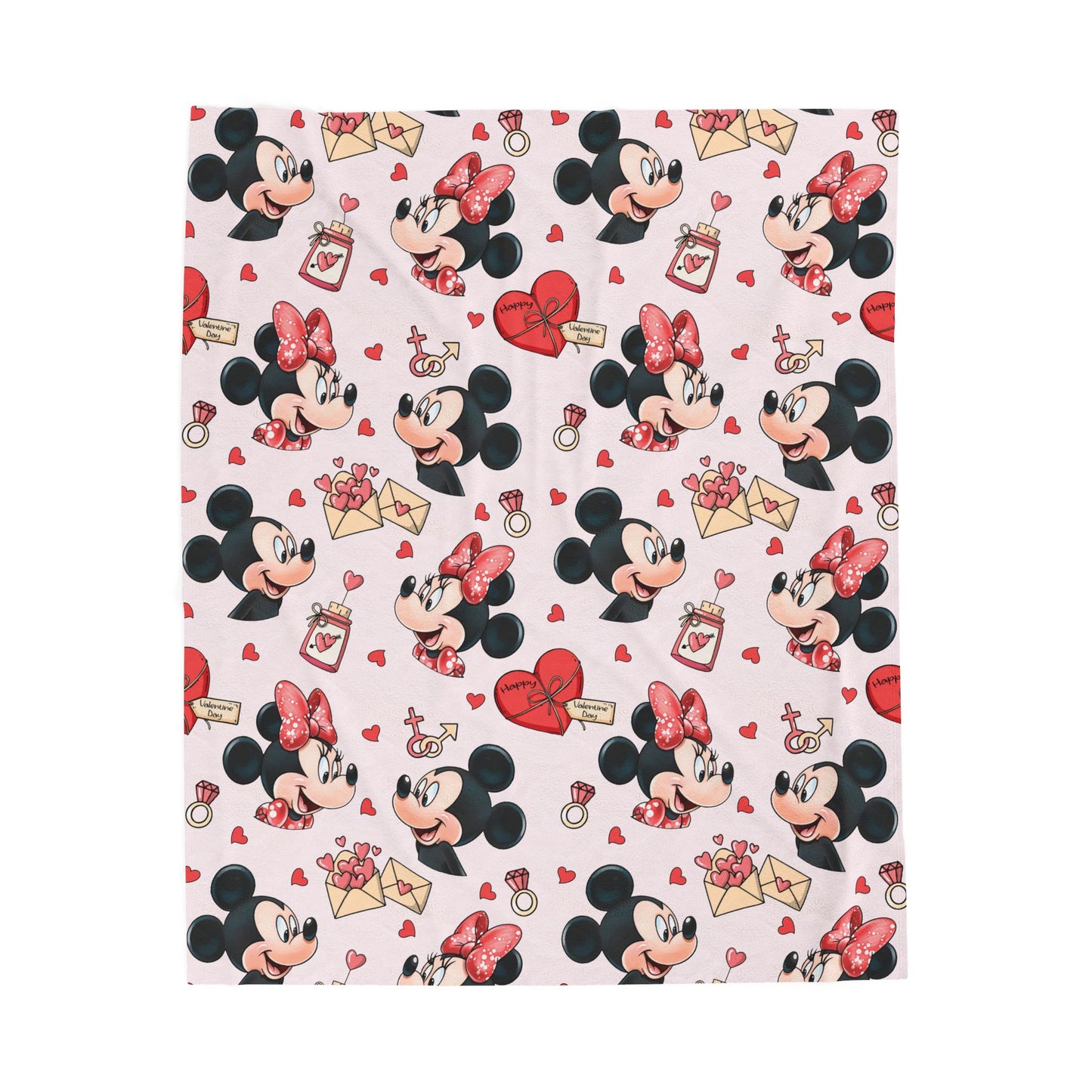 Minnie Mouse Velveteen Plush Blanket — Cute Valentine Hearts & Love Letters Throw