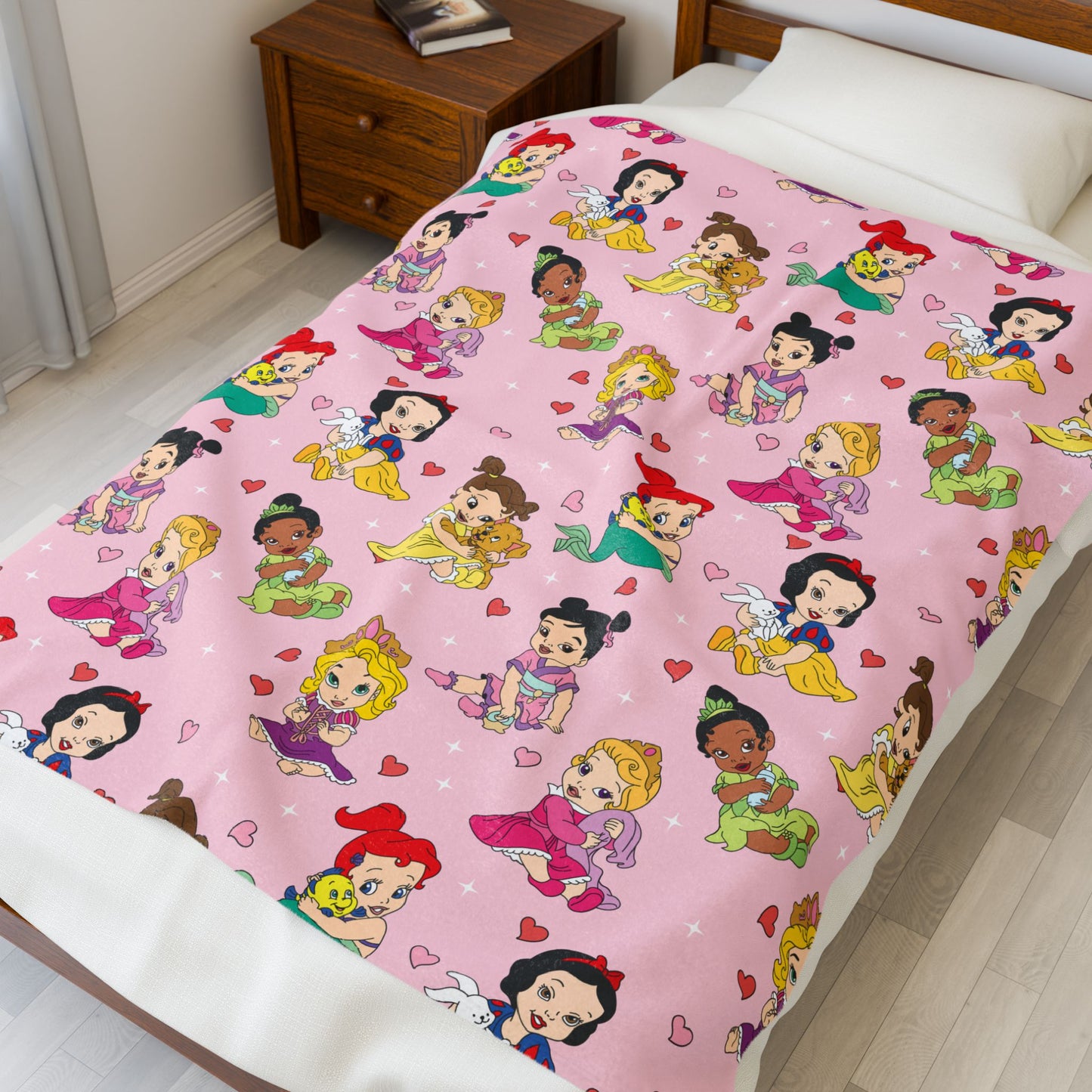 Plush Blanket — Cute Princess Cartoon Pattern on Pink