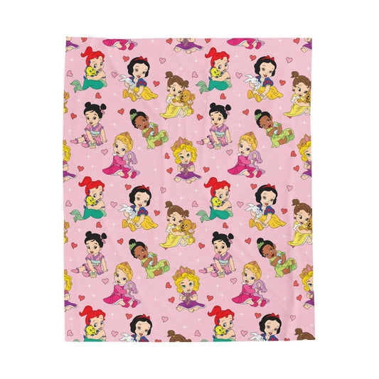 Plush Blanket — Cute Princess Cartoon Pattern on Pink