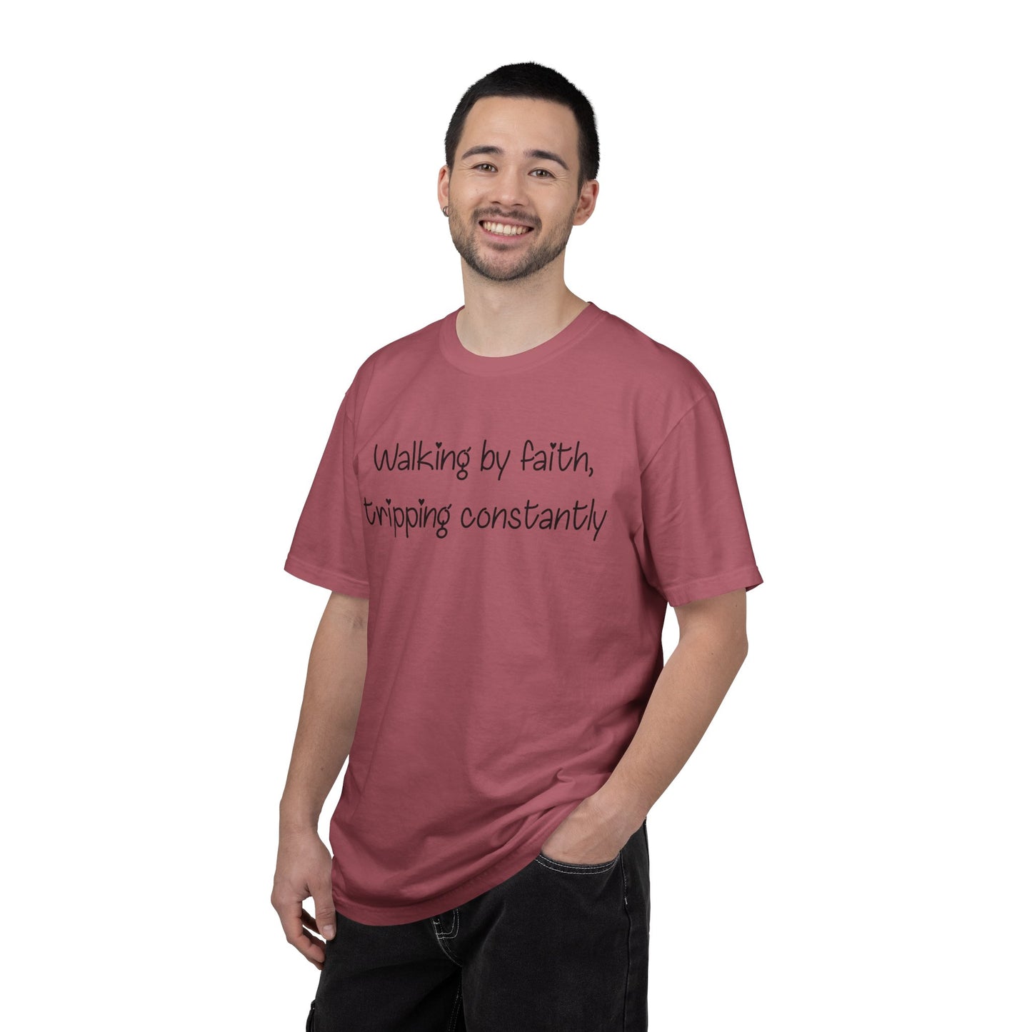 T-Shirt — "Walking by Faith, tripping constantly" Inspirational Christian Tee