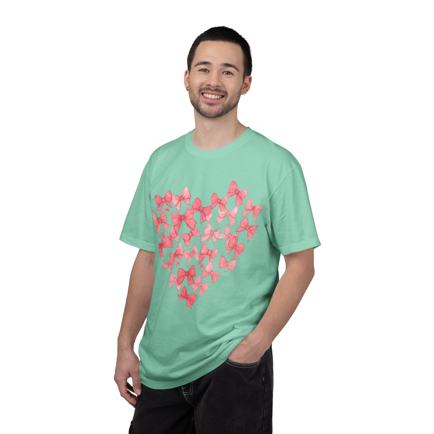 Butterfly Heart T-Shirt — Pink Watercolor Bow Heart Tee