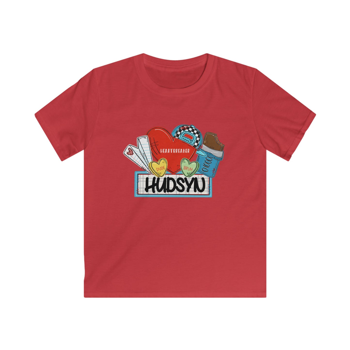 Kids Tee — 'your name' Cute Sticker Collage Graphic Shirt (Hearts, Donut, Coffee)