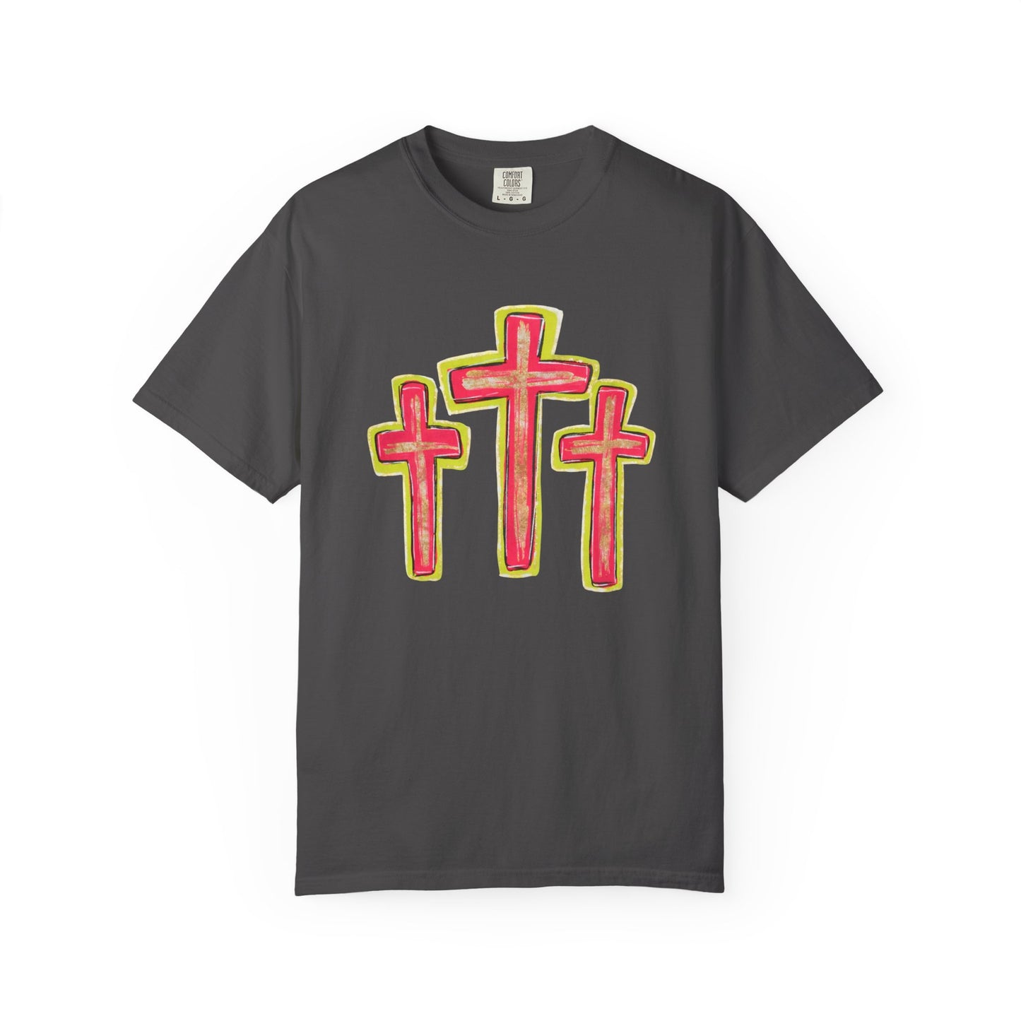 Christian Cross T-Shirt — Pink Triple Cross Graphic Tee