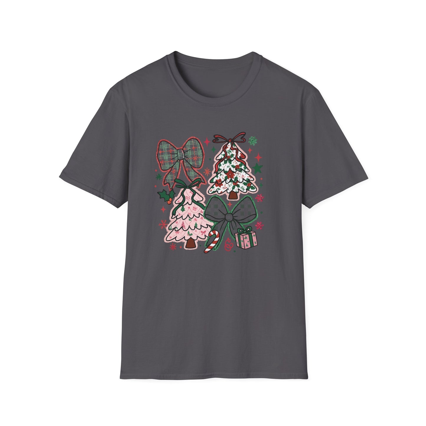 Christmas Tree Trio T-Shirt — Pink & Green Holiday Gift Tee
