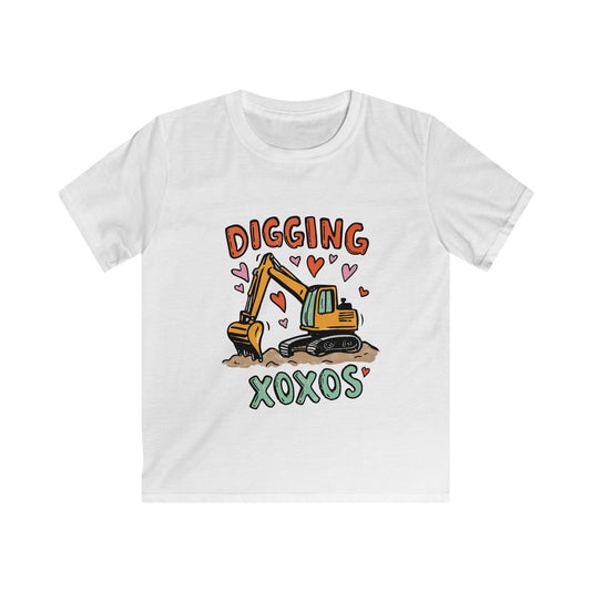 Kids Tee — "Digging XOXOS" Cute Excavator Valentine Shirt