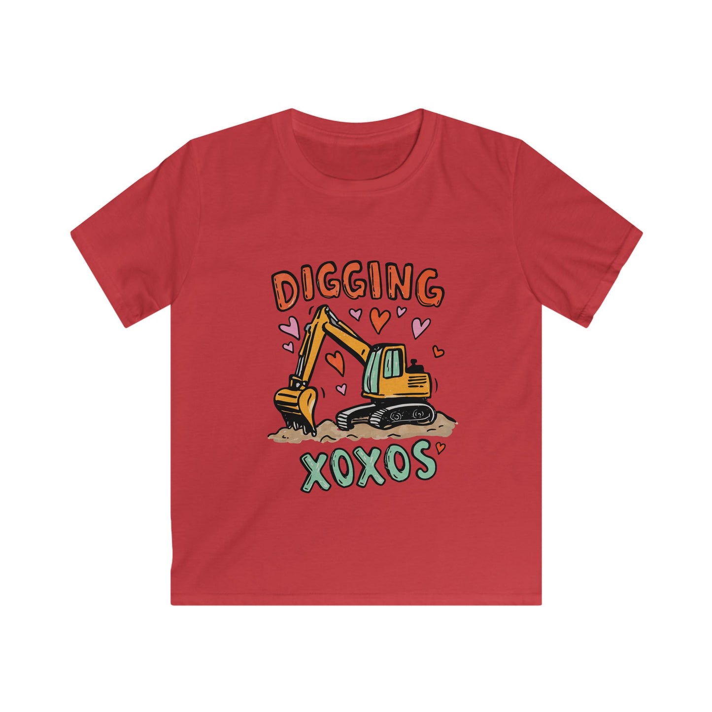 Kids Tee — "Digging XOXOS" Cute Excavator Valentine Shirt