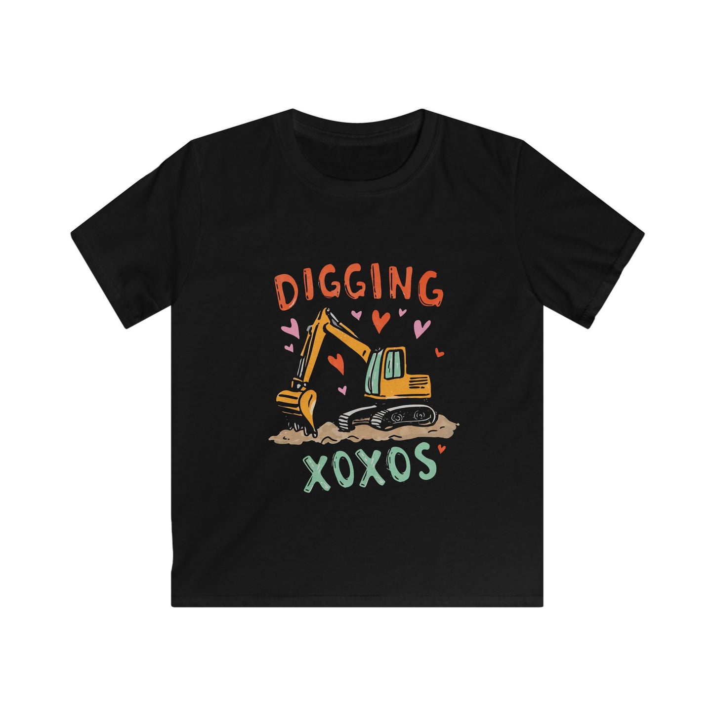 Kids Tee — "Digging XOXOS" Cute Excavator Valentine Shirt