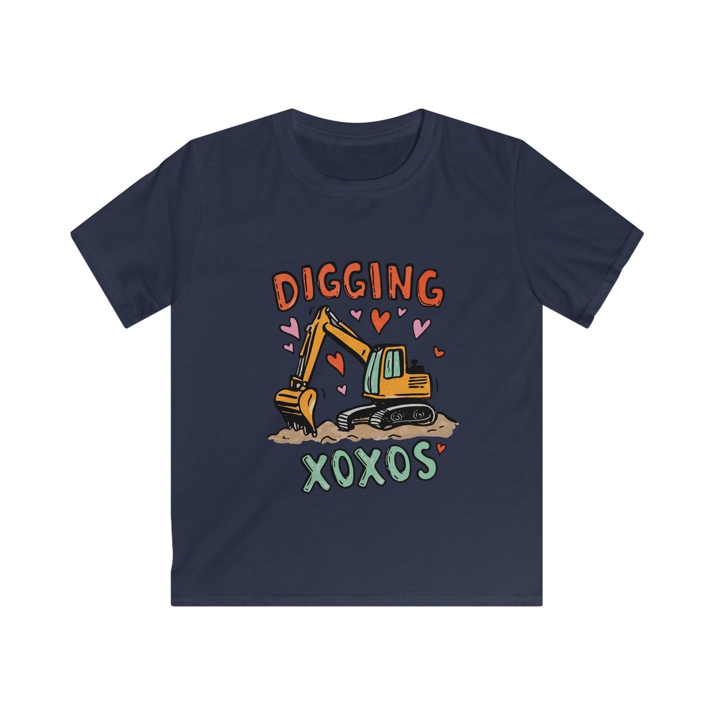 Kids Tee — "Digging XOXOS" Cute Excavator Valentine Shirt