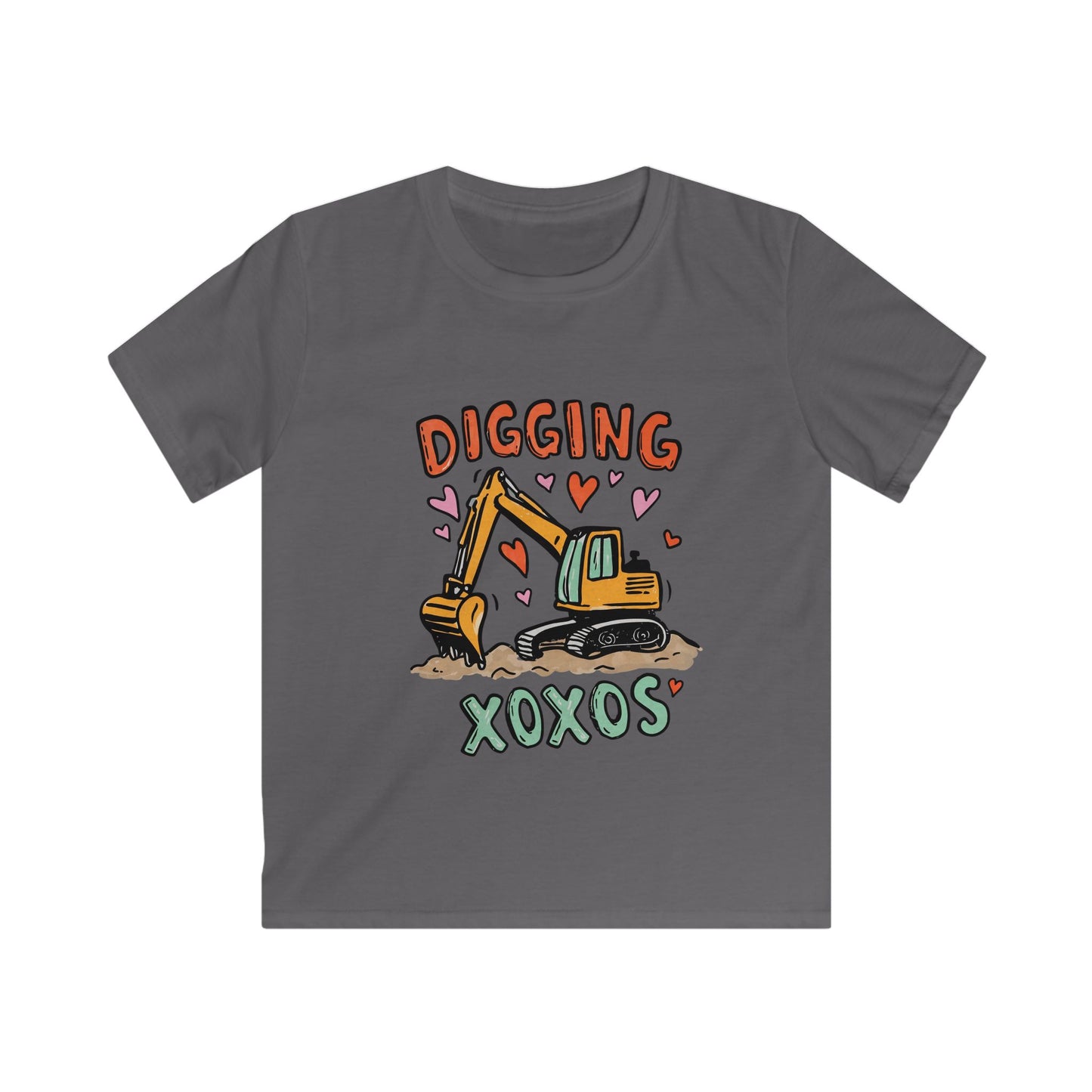 Kids Tee — "Digging XOXOS" Cute Excavator Valentine Shirt