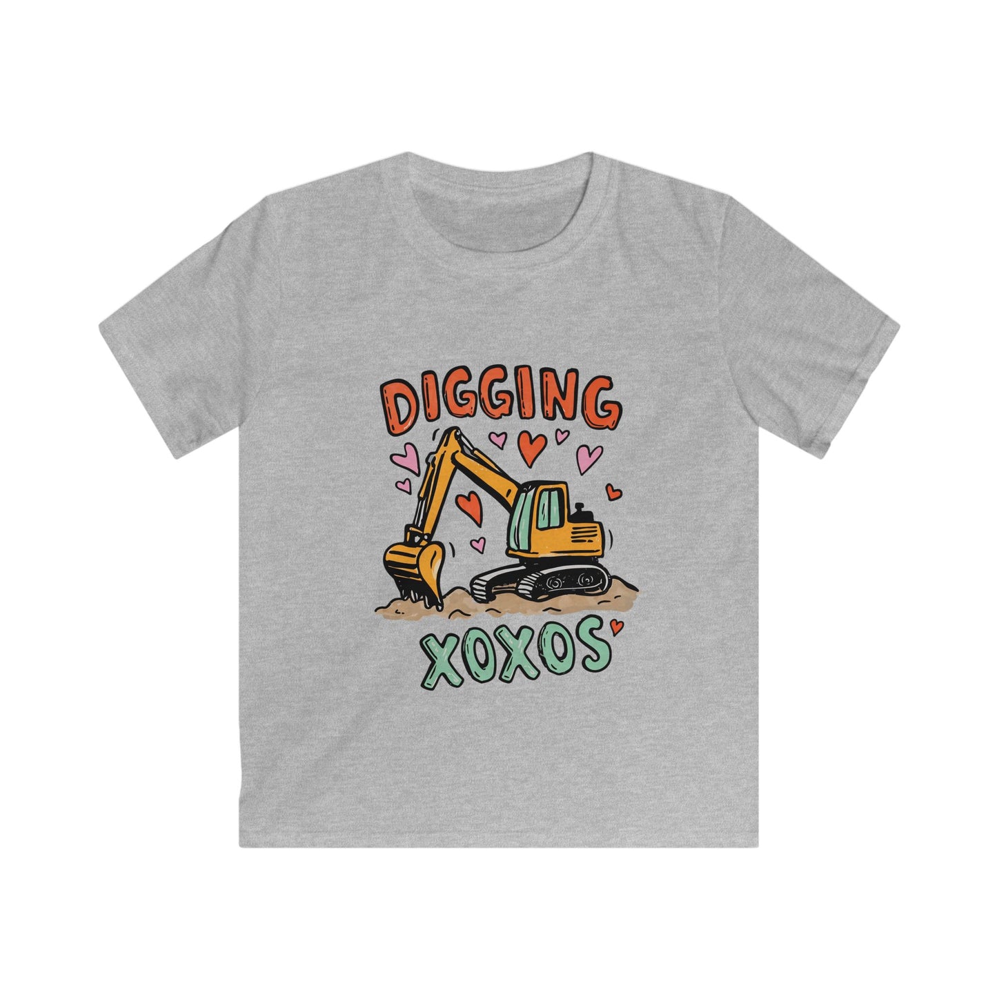 Kids Tee — "Digging XOXOS" Cute Excavator Valentine Shirt