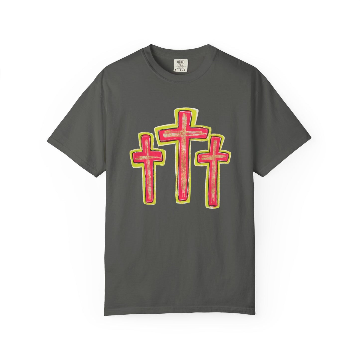 Christian Cross T-Shirt — Pink Triple Cross Graphic Tee