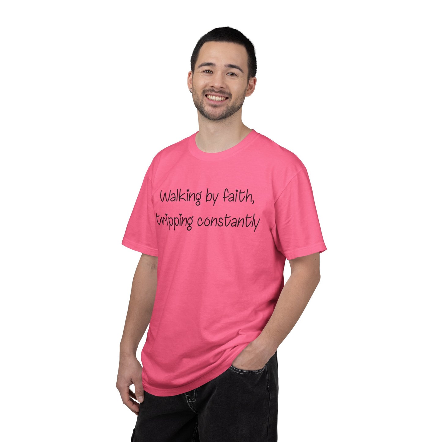 T-Shirt — "Walking by Faith, tripping constantly" Inspirational Christian Tee
