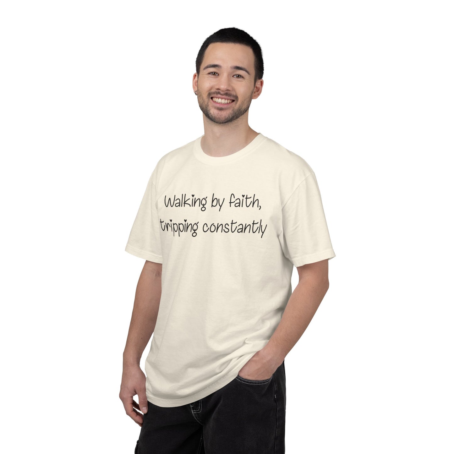T-Shirt — "Walking by Faith, tripping constantly" Inspirational Christian Tee
