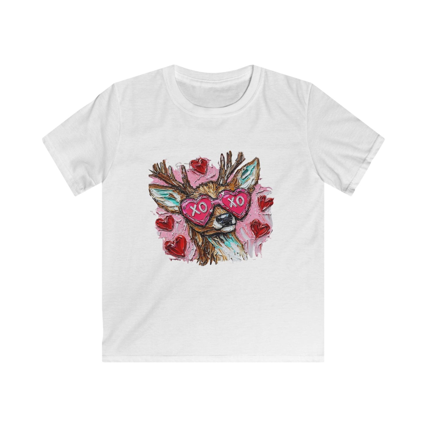 Kids Tee — Cute Deer with 'XO XO' Heart Sunglasses (Valentine's Day Kids T-Shirt)