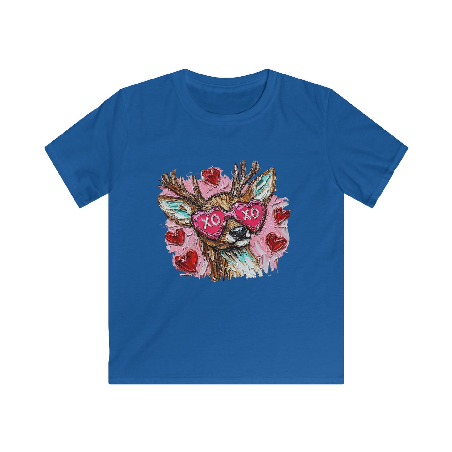 Kids Tee — Cute Deer with 'XO XO' Heart Sunglasses (Valentine's Day Kids T-Shirt)