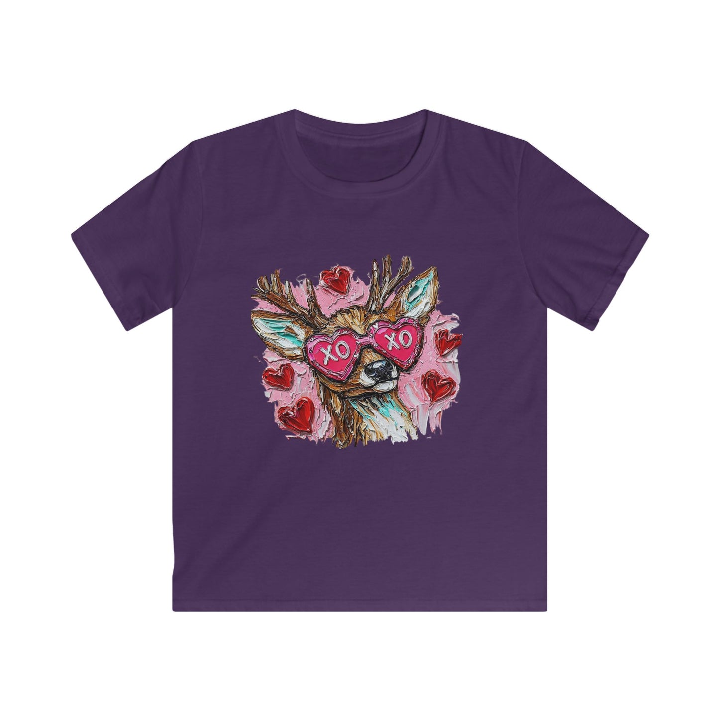 Kids Tee — Cute Deer with 'XO XO' Heart Sunglasses (Valentine's Day Kids T-Shirt)