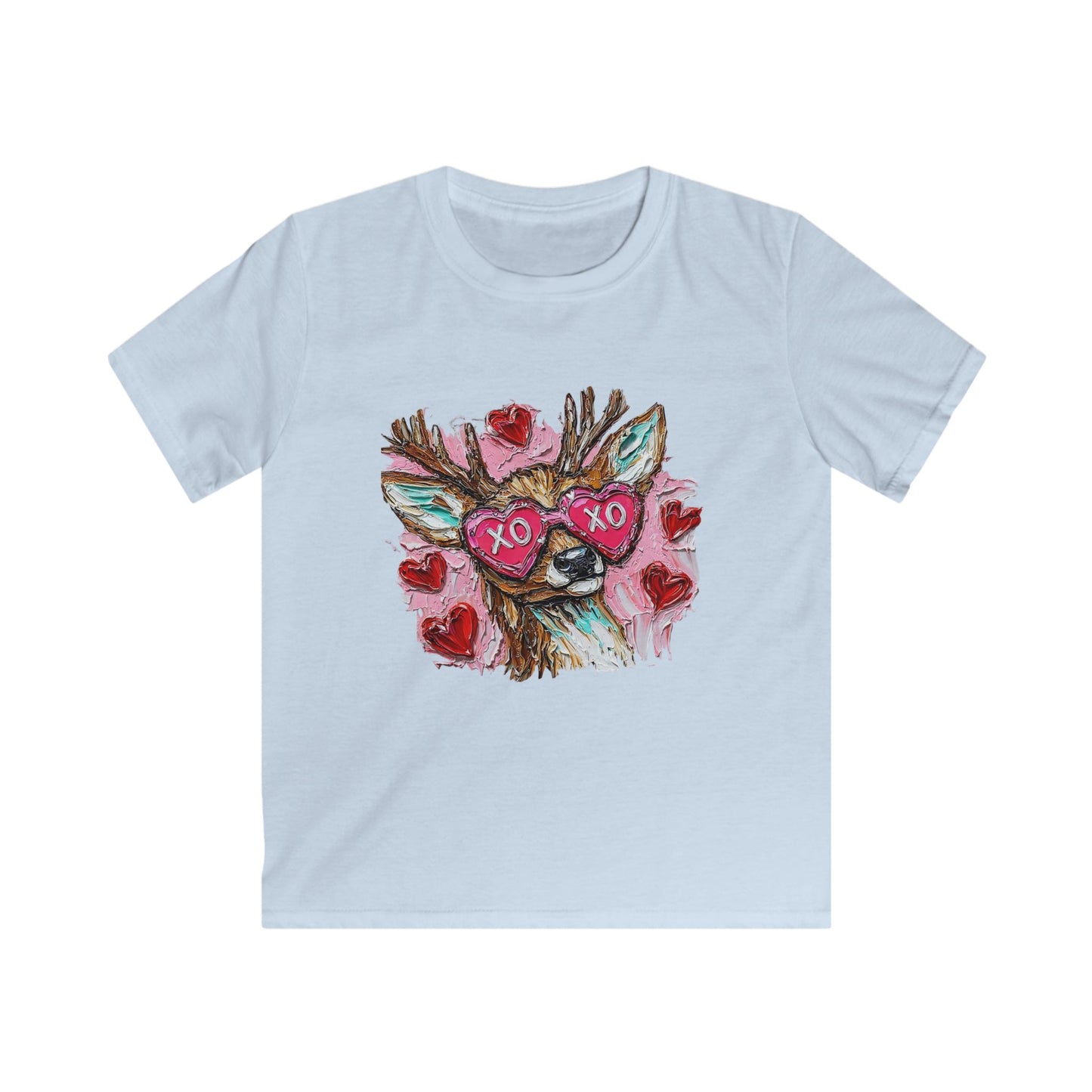 Kids Tee — Cute Deer with 'XO XO' Heart Sunglasses (Valentine's Day Kids T-Shirt)