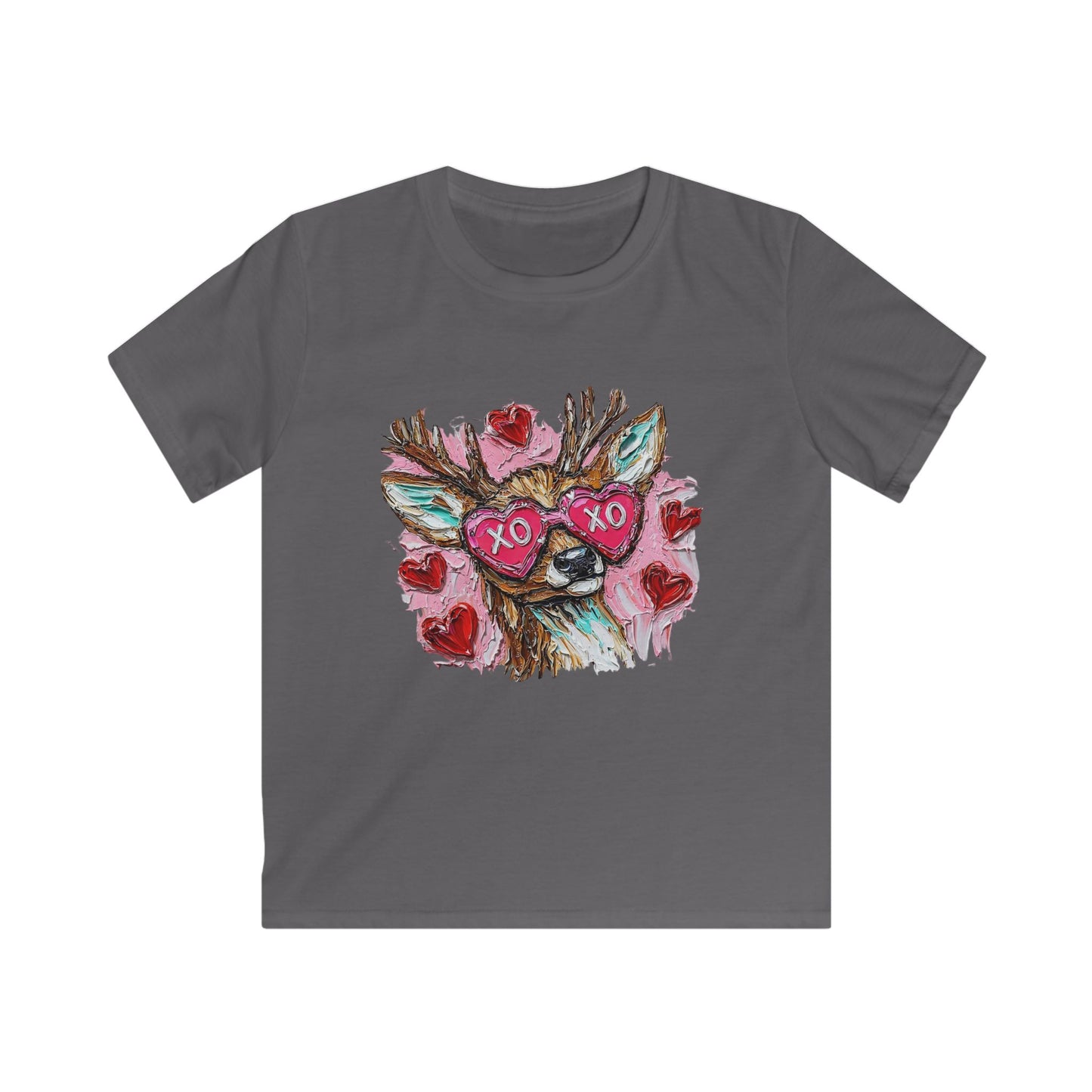 Kids Tee — Cute Deer with 'XO XO' Heart Sunglasses (Valentine's Day Kids T-Shirt)