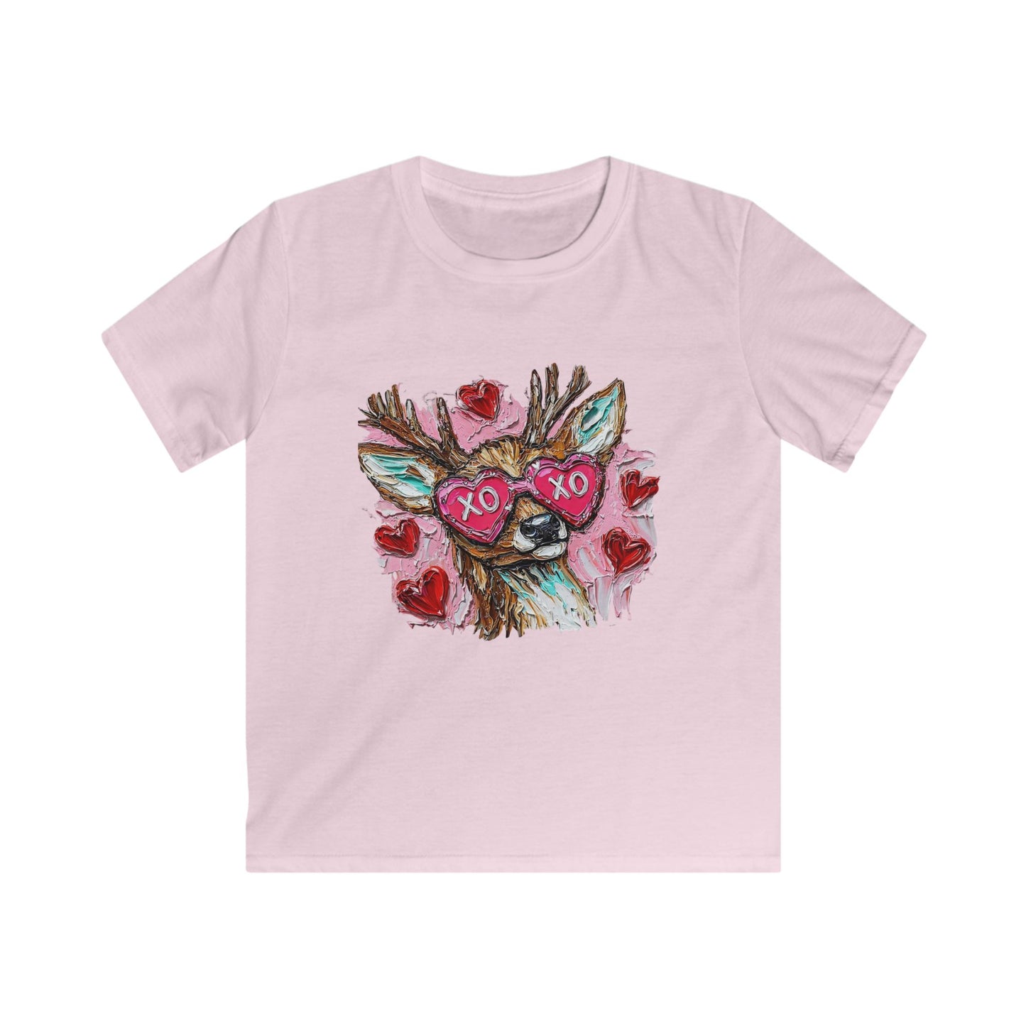 Kids Tee — Cute Deer with 'XO XO' Heart Sunglasses (Valentine's Day Kids T-Shirt)