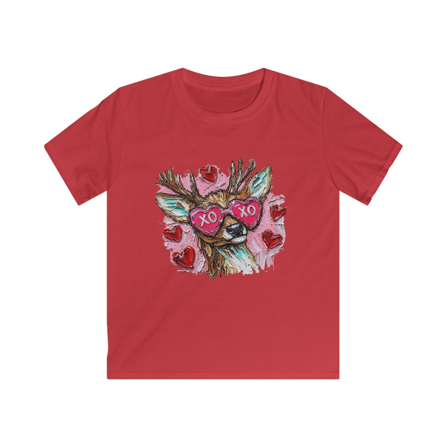 Kids Tee — Cute Deer with 'XO XO' Heart Sunglasses (Valentine's Day Kids T-Shirt)