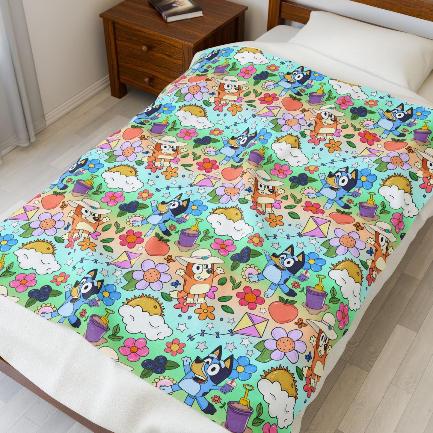 Velveteen Plush Blanket- Blue dogs